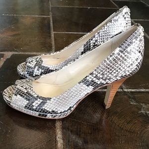 Calvin Klein open toe Python pumps